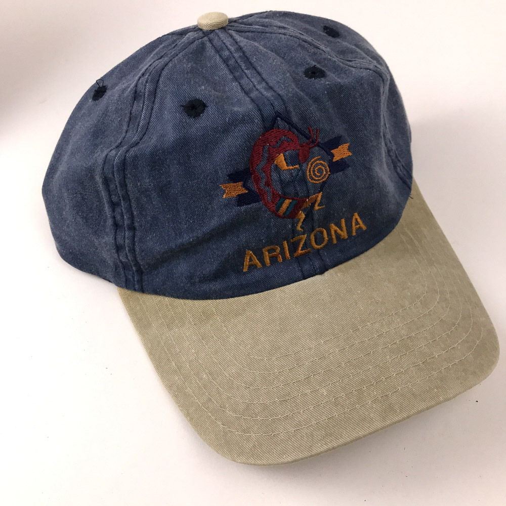 Retro Arizona Flute Pipe Spiral Design Dad Hat Blue Over Beige